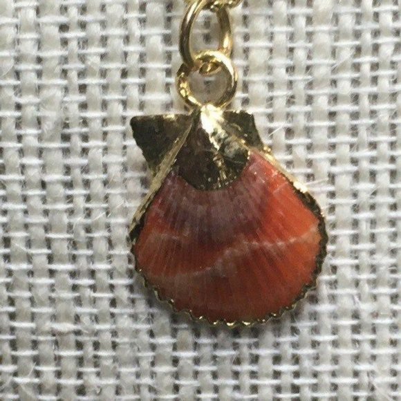 Orange Seashell Pendant Necklace Gold Edge Chain Brown Swirl Retro BoHo Beach - Picture 3 of 7